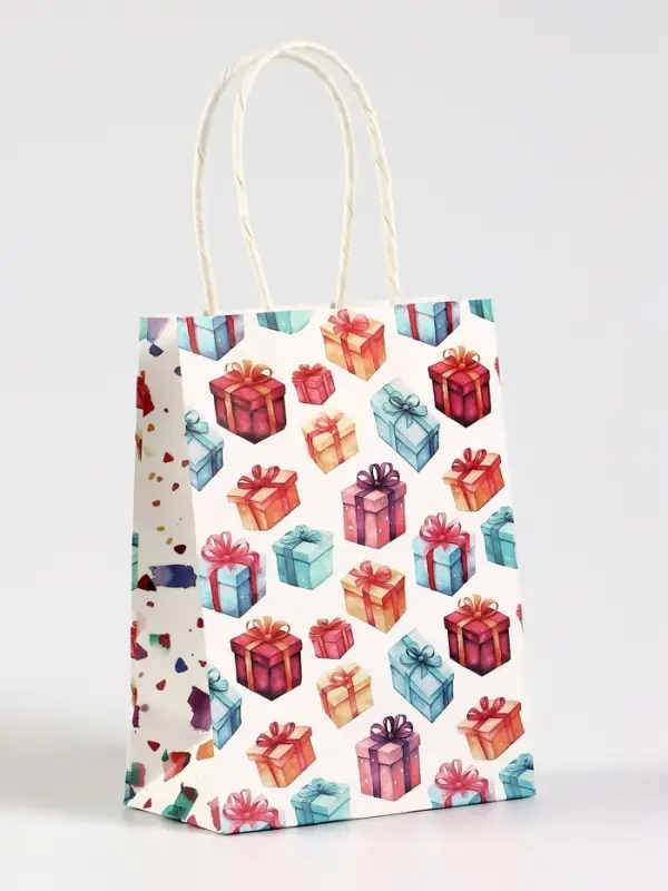 Пакет подарочный крафт «Подарки», 12×6×16 см