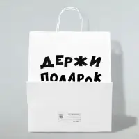 Пакет подарочный с приколами, крафт &laquo;Держи подарок&raquo;, белый, 24&times;14&times;28 см