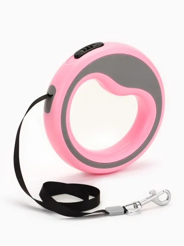 Рулетка - поводок для собак, лента 3 м, розовая, серая