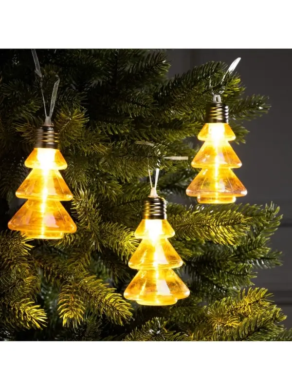 Набор ёлочных шаров &laquo;Ёлки-конусы&raquo;, 3 шт., d=10&times;6 см, 3 LED, от батареек AG13&times;9, свечение тёплое белое