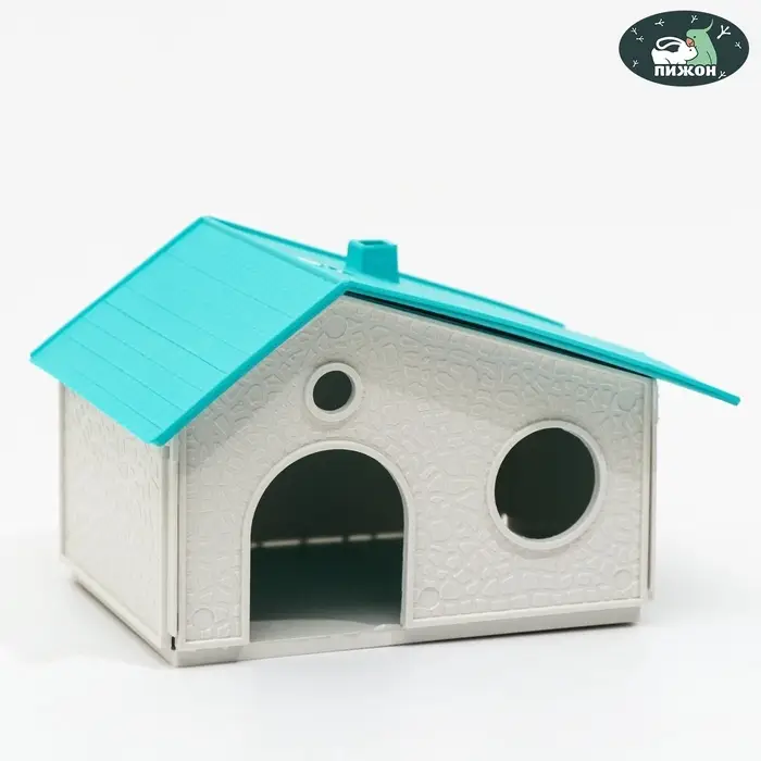 Домик для грызунов сборный &laquo;Нора&raquo; 9&times;13&times;10, пластик, белый с бирюзовой крышей