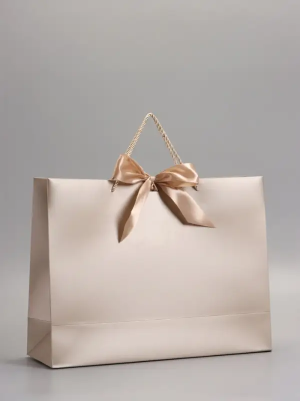 Пакет подарочный, белый, с бантом, 43 х 32 х 14 см