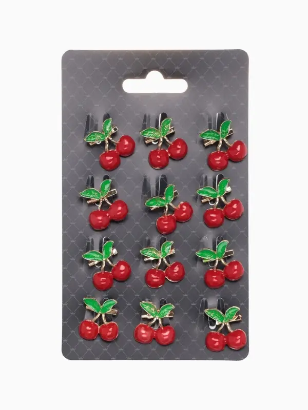 Брошь &laquo;Вишенки&raquo;, пара с листом, красно-зелёная в золоте