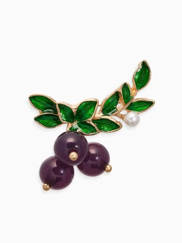 Брошь &laquo;Ягоды аметист&raquo;, фиолетовая, зелёный в золоте