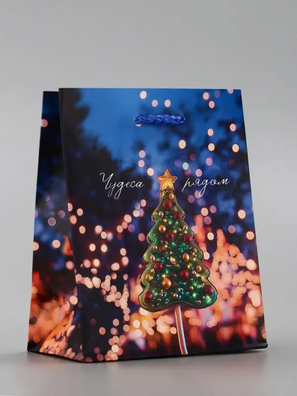 Пакет подарочный новогодний ламинированный, «Дед Мороз» , 11.5×6.5×14.5 см