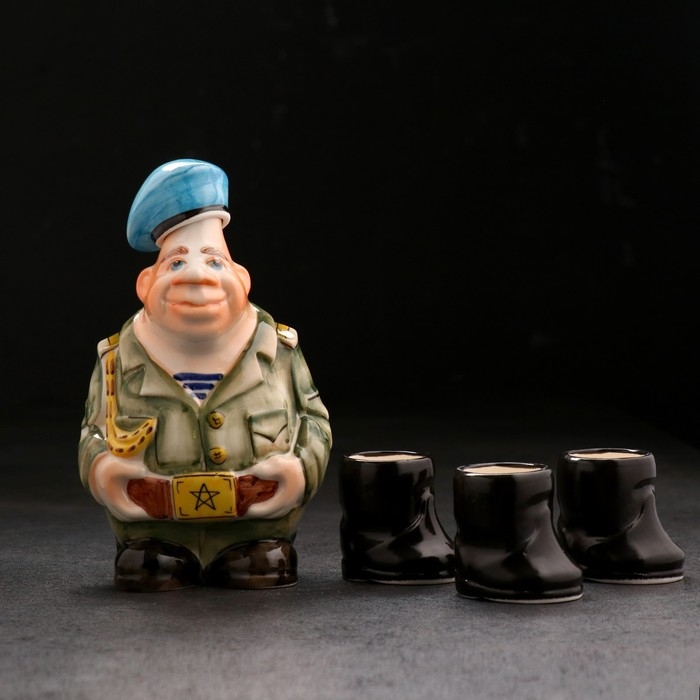 Набор фарфоровый: штоф «Дембель ВДВ», 0.5 л + 3 рюмки, гильза Набор фарфоровый: штоф «Дембель ВДВ», 0.5 л + 3 рюмки, гильза