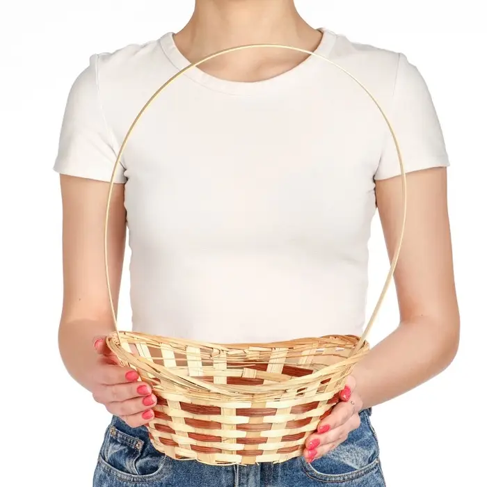 Корзина плетёная для хранения &laquo;Ладья&raquo;, 24&times;17&times;8 см, бамбук, с ручкой, бежевая