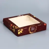 Коробка складная, подарочная новогодняя с окном Merry christmas 20×20×4 см