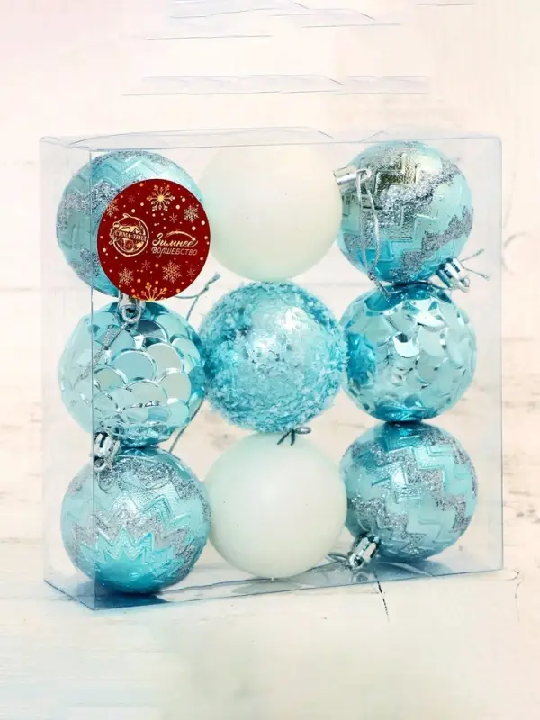 Ёлочные игрушки &laquo;Ренна&raquo;, шары новогодние, d=6 см, набор 9 шт., белый зелёный