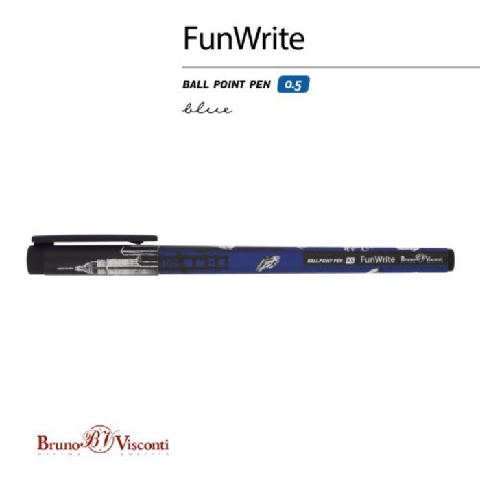 Ручка шариковая FreshWrite FunWrite Ручка шариковая FreshWrite FunWrite "Романтическое путешествие. Нью-Йорк", узел 0.5 мм, синие пигментные чернила, корпус Soft Touch