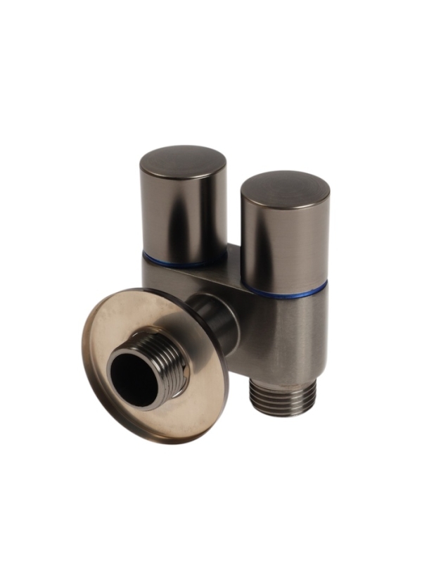 Кран двойной ZEIN engr, 1/2" х 1/2", два вентиля, кран-букса керамика, нерж. сталь, графит