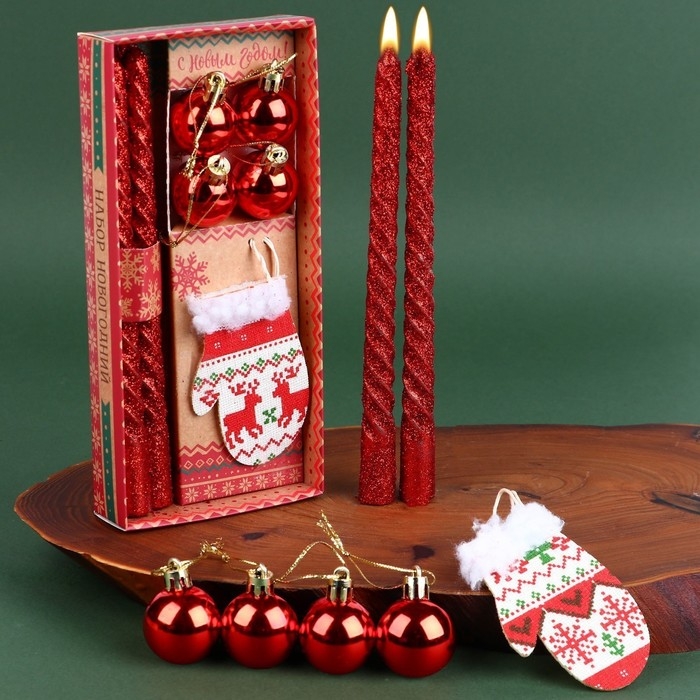 Новогодние витые свечи с декором «Новый год: Чудес в Новом году!», на Новый Год, набор