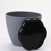 Горшок для цветов пластиковый Ribbed, 1 л, d=13.5 см, h=12 см, поддон МИКС, серый