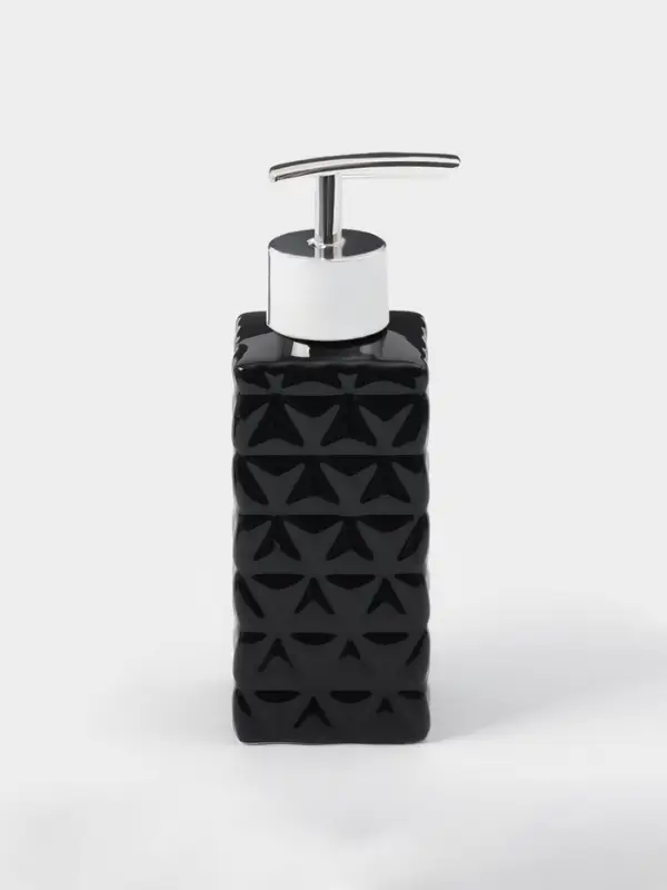 Набор аксессуаров для ванной комнаты &laquo;Ромбы&raquo;, 4 предмета, дозатор 230 мл, мыльница, 2 стакана, чёрный