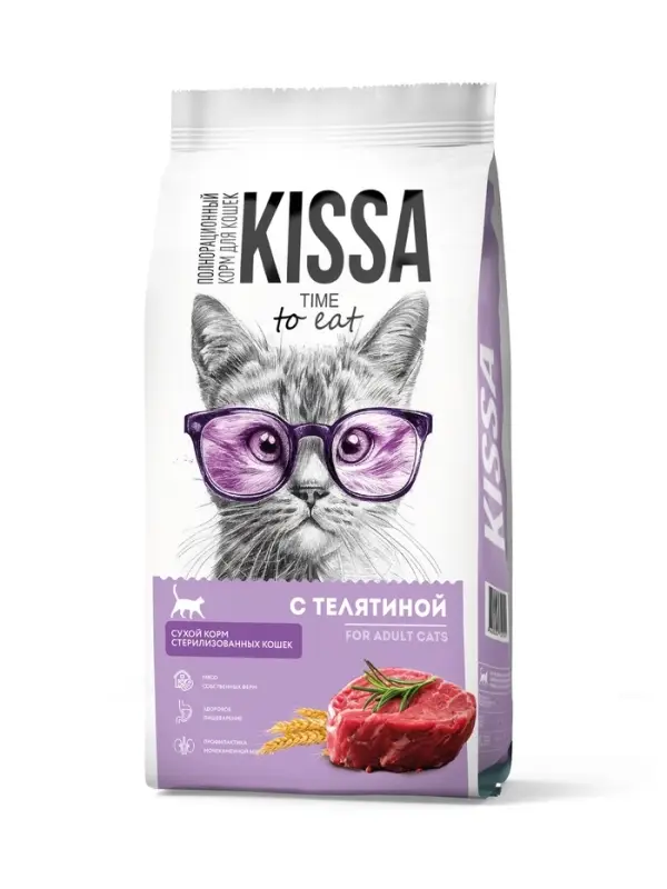 Сухой корм для стерилизованных кошек &laquo;KISSA, с телятиной, полнорационный, 750 г