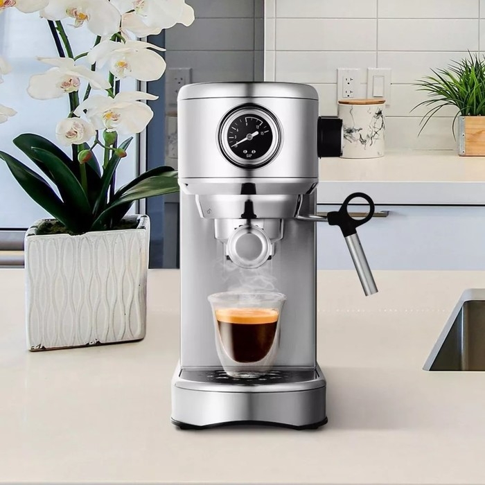 Кофеварка Kitfort КТ-7193, рожковая, 1450 Вт, 1 л, капучинатор, серебристая Кофеварка Kitfort КТ-7193, рожковая, 1450 Вт, 1 л, капучинатор, серебристая