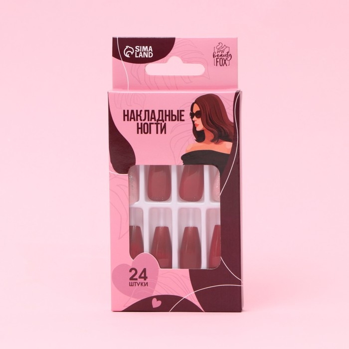 Накладные ногти &laquo;Страсть&raquo;, 24 шт, клеевые пластины, форма балерина, цвет глянцевый красный/розовый/серебристый