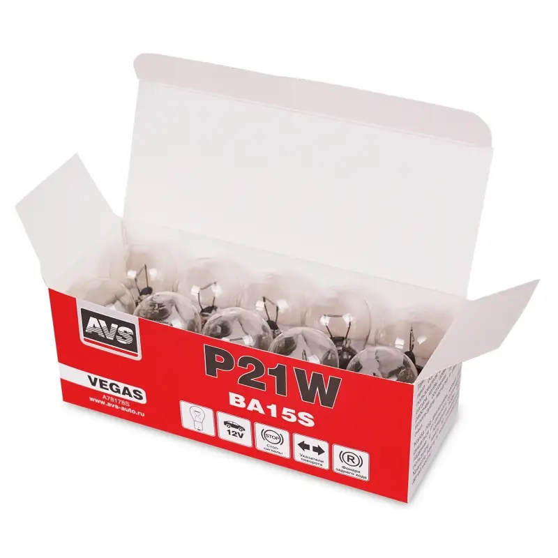 Лампа AVS Vegas 12V. P21W(BA15S) BOX 10шт.