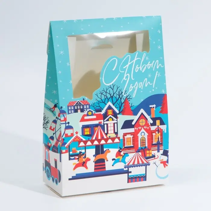 Коробка подарочная новогодняя складная «Дома», 15 х 7 х 22 см, Новый год Коробка подарочная новогодняя складная «Дома», 15 х 7 х 22 см, Новый год