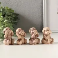 Набор фигурок &laquo;Обезьянки&raquo;, 4 шт., 6 см, слоновая кость