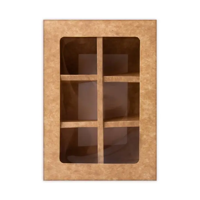 Коробка для 6 конфет с окном, крафт, 13.7&times;9.85&times;3.85 см