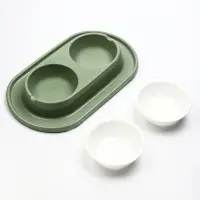 Миска двойная для животных &laquo;Мур-мяу&raquo;, 300 мл, на подставке, пластик, цвет фисташковый