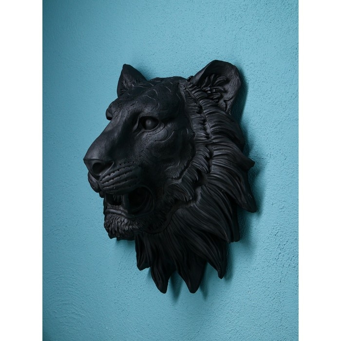 Настенная фигура «Голова льва», полистоун, 50 см, цвет чёрный матовый Настенная фигура «Голова льва», полистоун, 50 см, цвет чёрный матовый