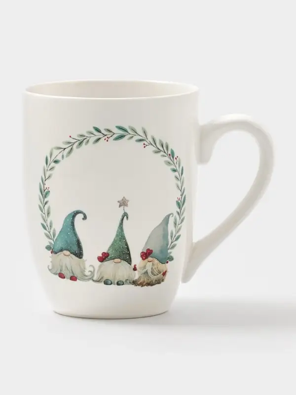 Кружка новогодняя Доляна «Домашние гномики», 330 мл, фарфор, белая Кружка новогодняя Доляна «Домашние гномики», 330 мл, фарфор, белая