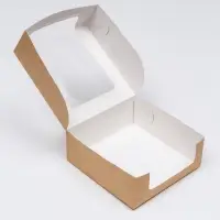 Кондитерская упаковка с окном, крафт, 17.5×17.5×7 см