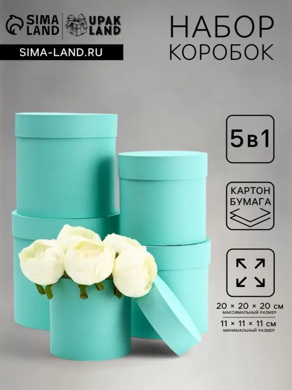 Набор шляпных подарочных коробок 5 в 1 &laquo;Мята однотонный&raquo;,20&times;20&times;20‒11&times;11&times;11 см