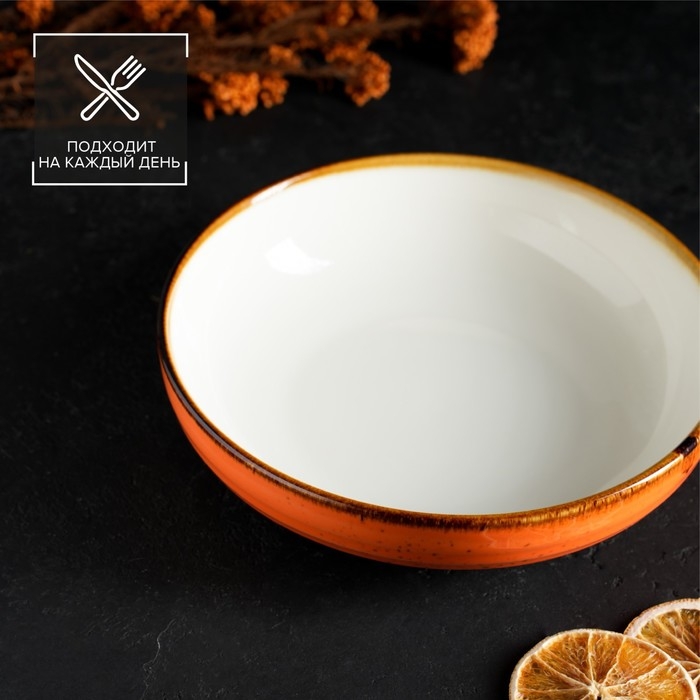 Тарелка глубокая фарфоровая Magistro «Церера», 1,1 л, d=22 см, цвет оранжевый Тарелка глубокая фарфоровая Magistro «Церера», 1,1 л, d=22 см, цвет оранжевый