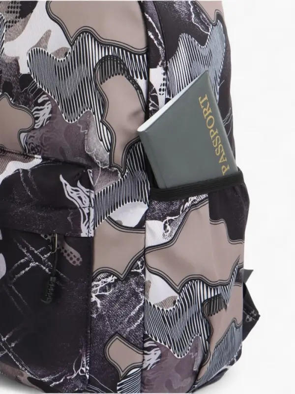 Рюкзак школьный, с карманами, с абстрактным принтом, 30&times;13&times;42 см, чёрный