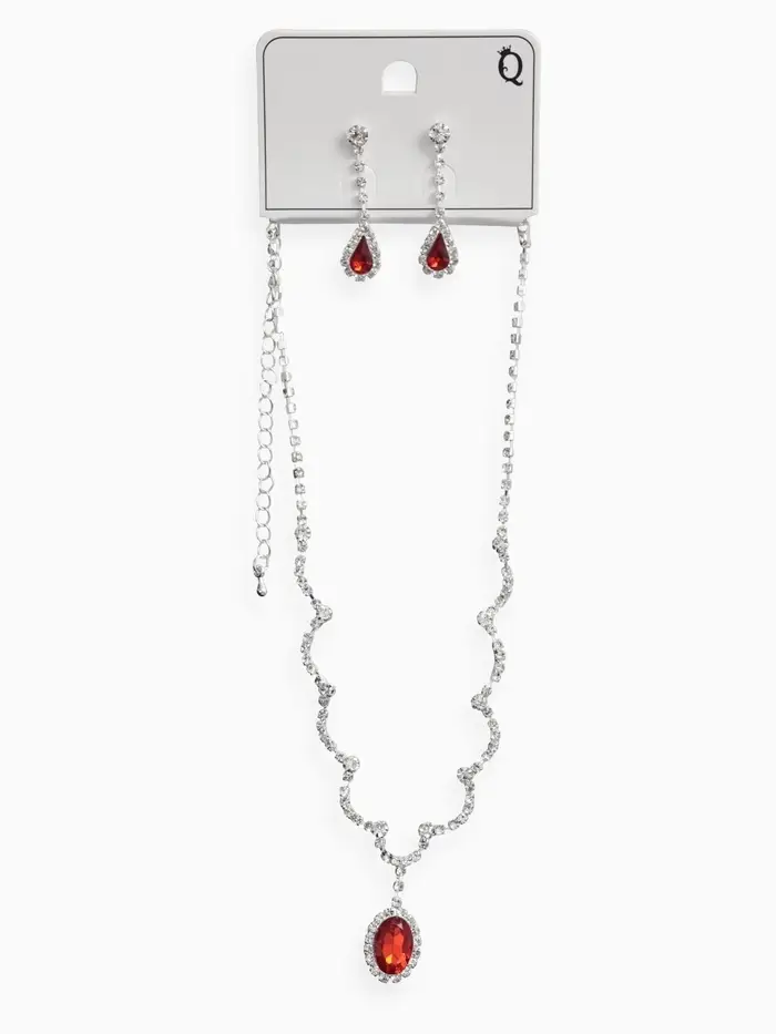 Набор 2 предмета: серьги, колье &laquo;Вечерний шик. Капля&raquo;, бело-красный в серебре