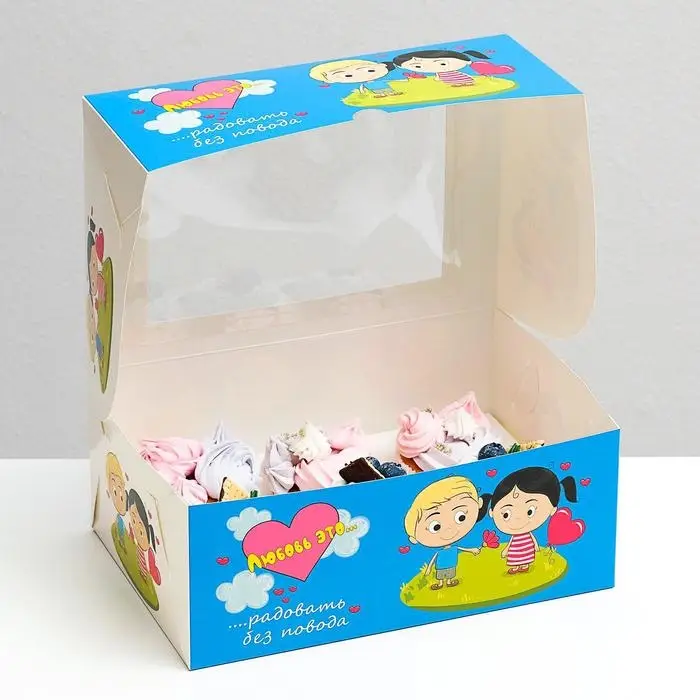 Упаковка «Любовь это…» с окном, на 6 капкейков , голубая, 25 х 17 х 10 см Упаковка «Любовь это…» с окном, на 6 капкейков , голубая, 25 х 17 х 10 см