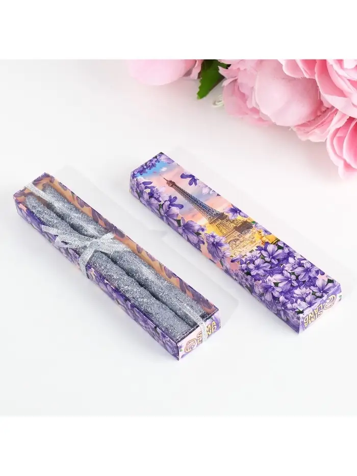 Набор свечей витых, 1.5&times;15 см, 2 шт., блестки, серебро