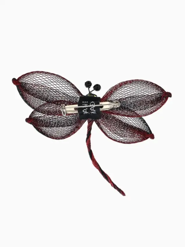 Брошь &laquo;Стрекоза&raquo; плетёная, цвет бордово-чёрный