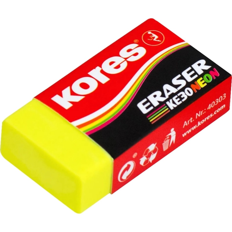 Ластик Kores цветной, 40x21x10mm в дисплей-боксе, цвет в асс 40303