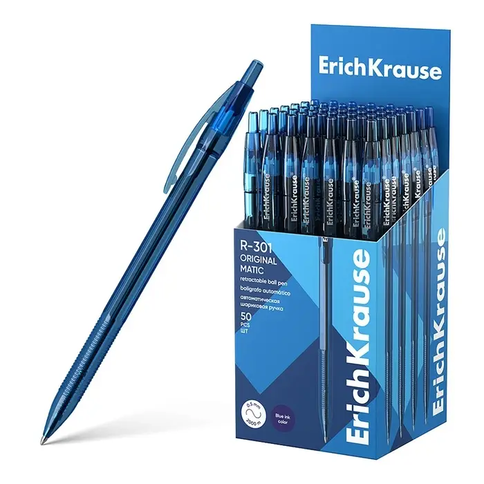 Ручка шариковая автоматическая ErichKrause R-301 Matic Original, узел 1 мм, синяя