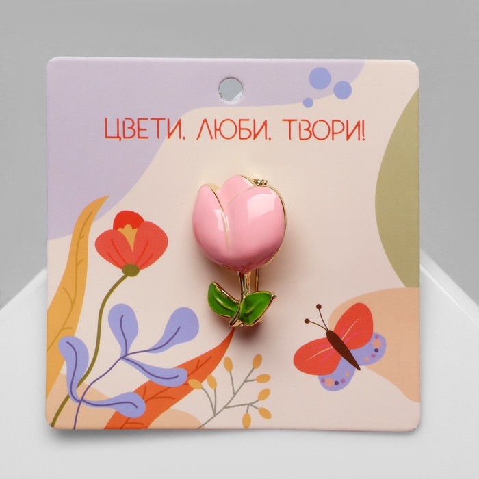 Брошь «Цветочек», цвет розово-зелёный в золоте Брошь «Цветочек», цвет розово-зелёный в золоте