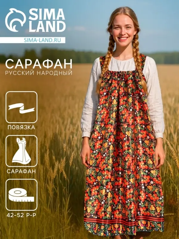 Сарафан карнавальный «Русская девица», р-р 42-52, черный