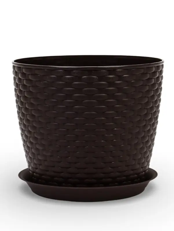 Горшок для цветов с поддоном &laquo;Ротанг&raquo;, 4.7 л, d=15 см, h=14 см, пластиковый, коричневый