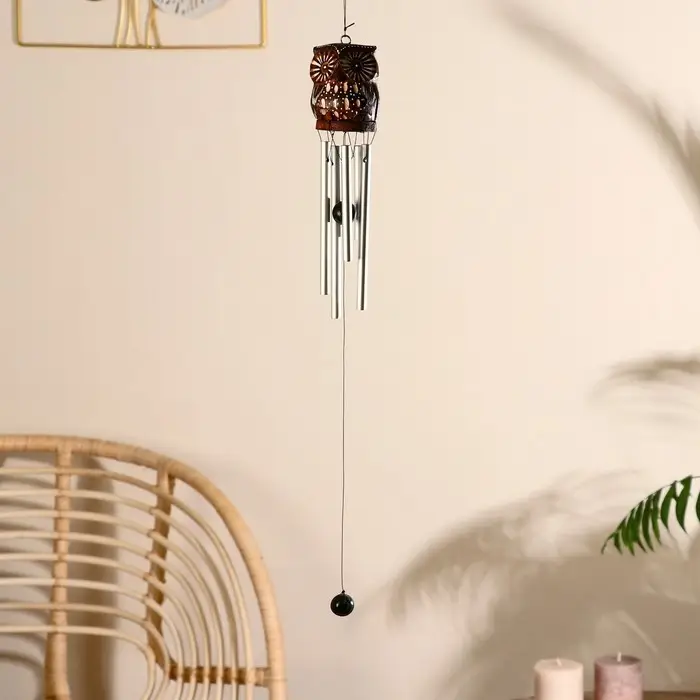 Музыка ветра Музыка ветра "Сова с цветочками" дерево, металл 5х5х40 см