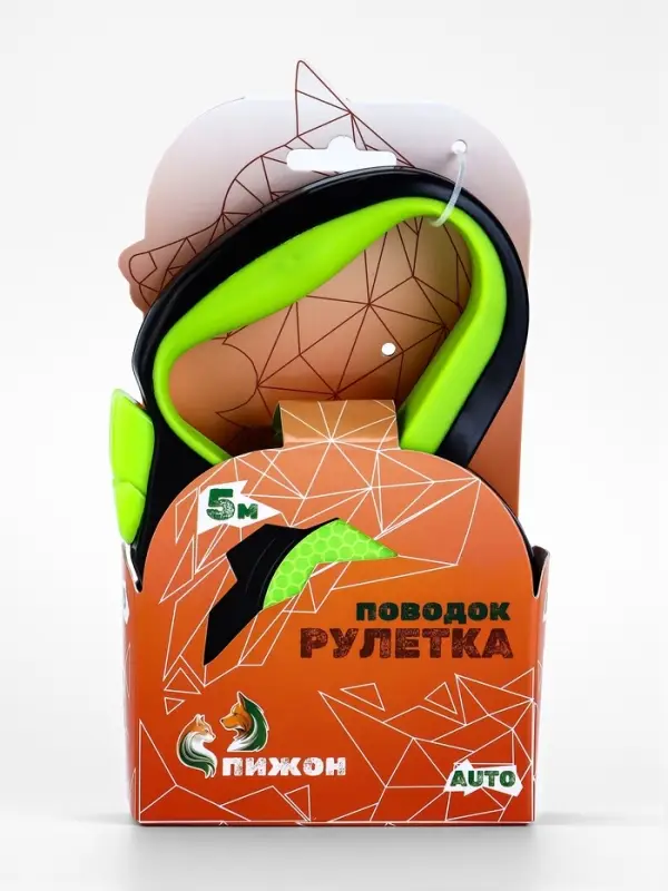 Рулетка &laquo;Пижон&raquo;, 5 м, до 25 кг, светоотражающая, трос, прорезиненная ручка, зелёная