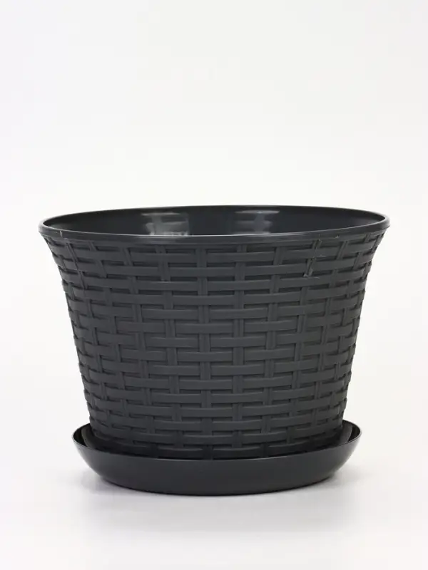 Кашпо круглое &laquo;Ротанг&raquo; 8л с поддоном, цвет серый