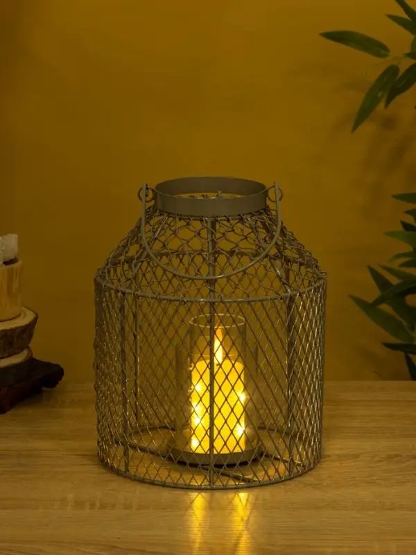 Подсвечник фонарь со стеклянной колбой 20х20х26 см, d 10 см, металл, цв. серый