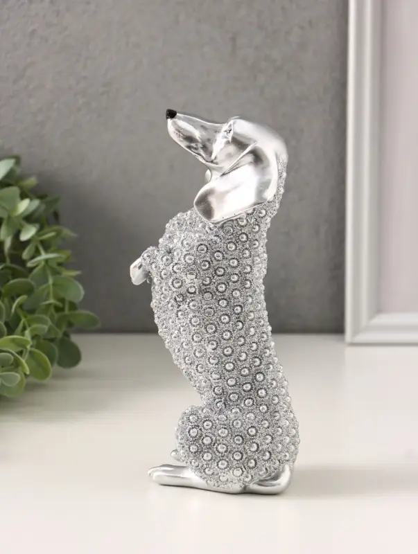 Фигура полистоун &laquo;Серебряная такса&raquo;, бисерный, 8.5&times;7&times;20 см