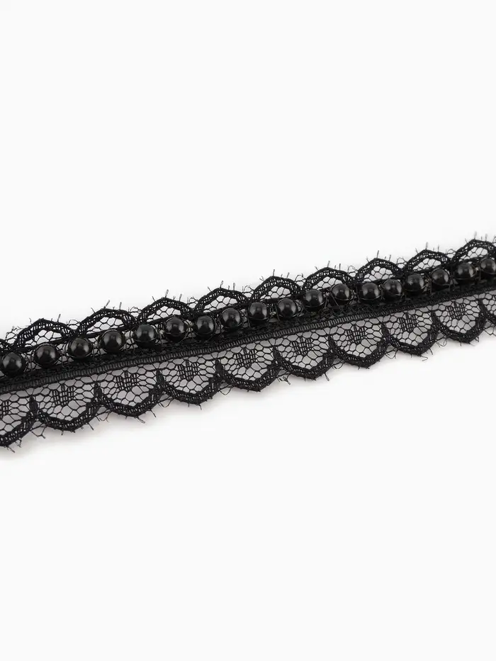 Рюш кружевной, с бусинами, 17 мм, 4.5&plusmn;0.5 м, чёрный