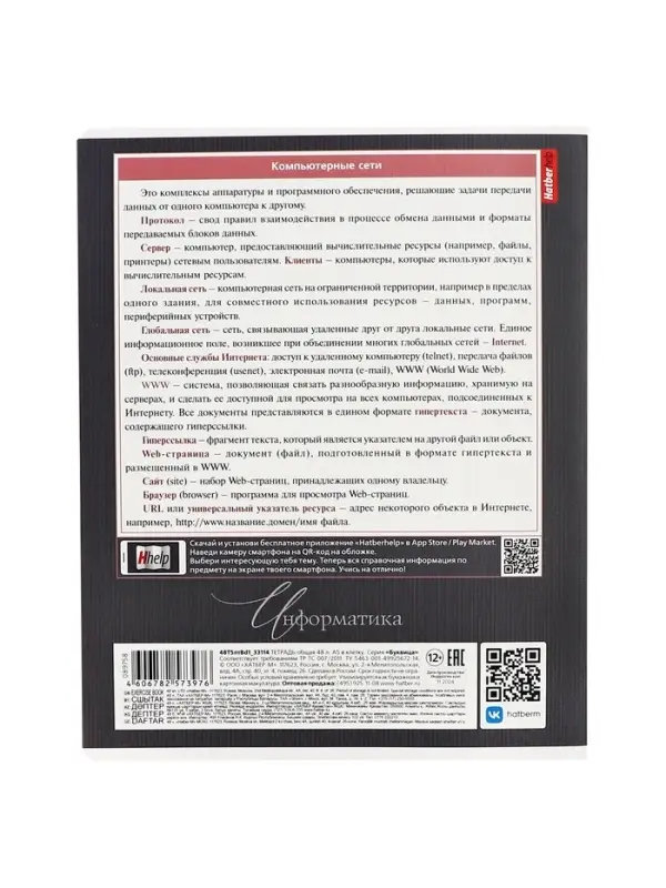 Предметная тетрадь по информатике Hatber &laquo;Буквица&raquo;, 48 листов, в клетку, со справочным материалом, обложка из мелованного картона