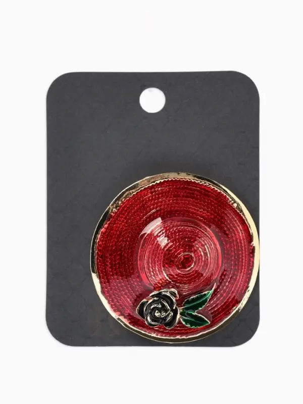 Брошь &laquo;Шляпа&raquo; с цветком, цветная в черненом золоте