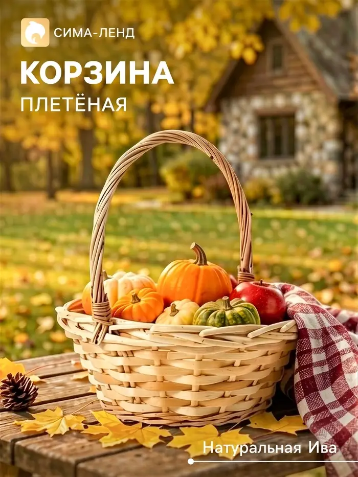 Корзина плетёная для хранения, 25&times;25&times;18 см, ручка h=8 см, лоза, натуральная